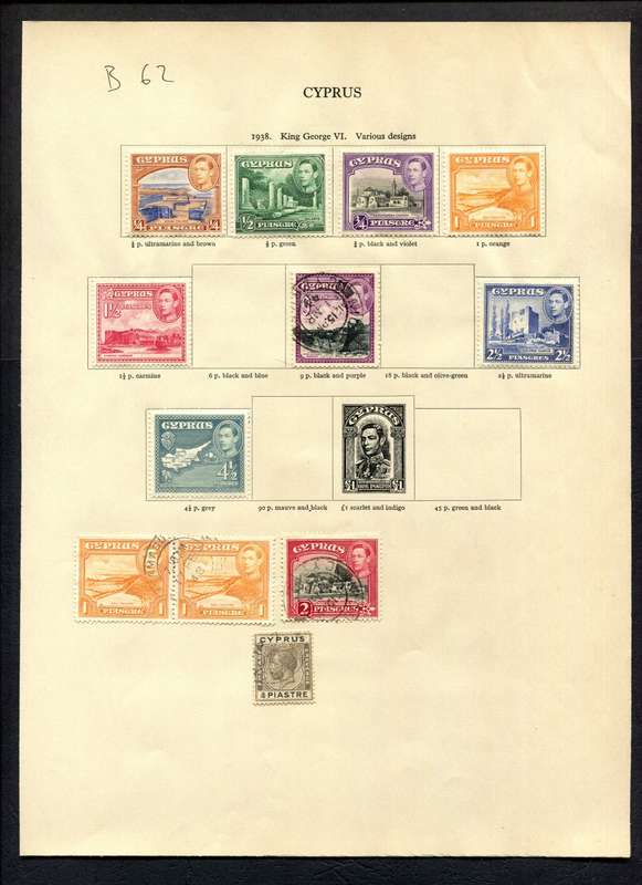 Cyprus - 12 Stamps Mounted (Hinged) on Old Album Page