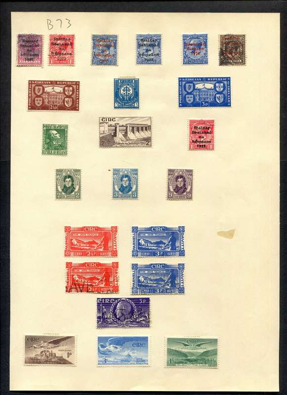 Ireland - 23 Stamps Mounted (Hinged) on Old Album Page