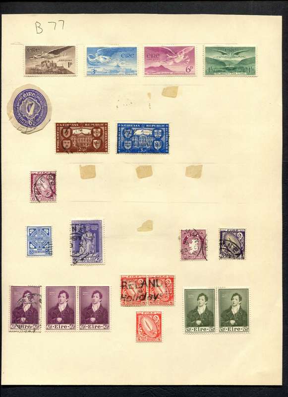 Ireland - 19 Stamps Mounted (Hinged) on Old Album Page