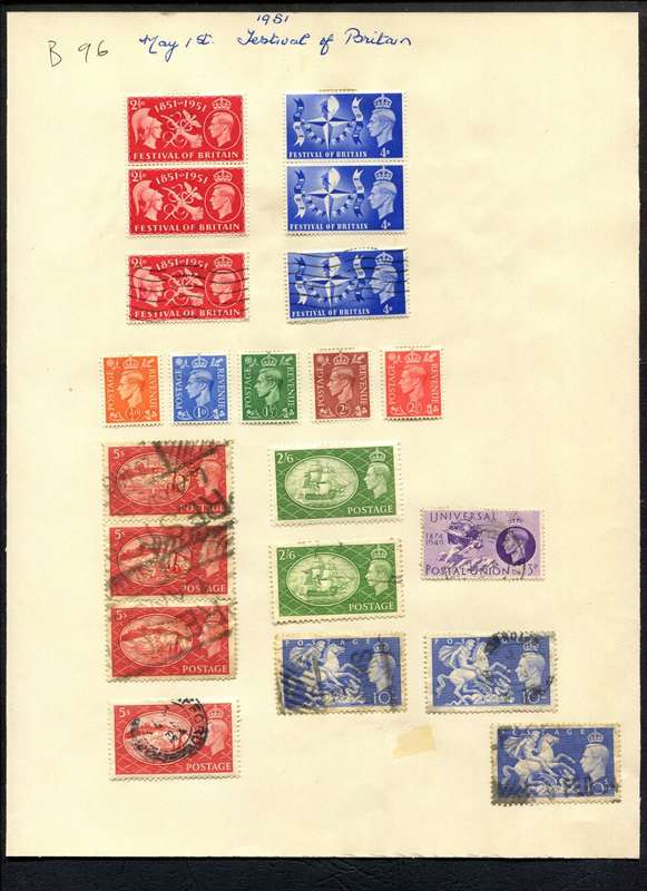 Great Britain - 21 Stamps Mounted (Hinged) on Old Album Page