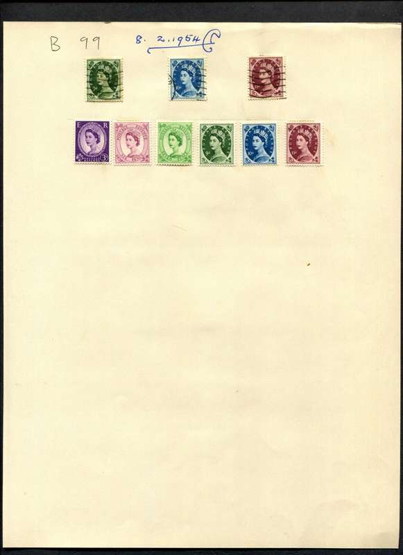 Great Britain - 9 Stamps Mounted (Hinged) on Old Album Page
