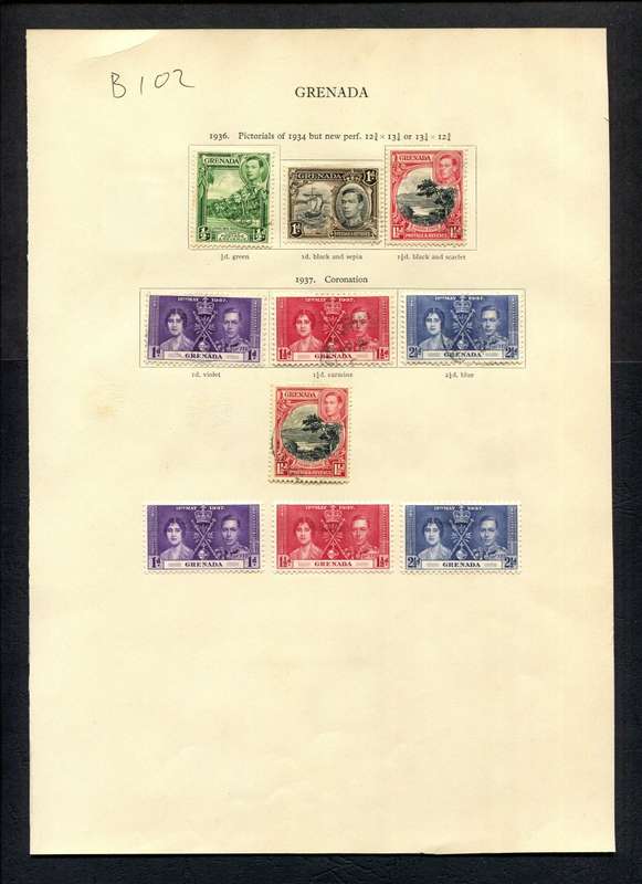 Grenada - 10 Stamps Mounted (Hinged) on Old Album Page