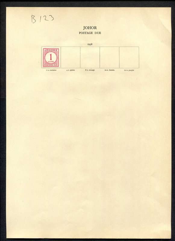 Malaysian States - Johor - 1 Stamp Mounted (Hinged) on Old Album Page