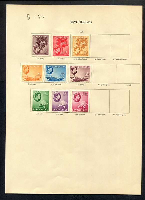Seychelles - 9 Stamps Mounted (Hinged) on Old Album Page