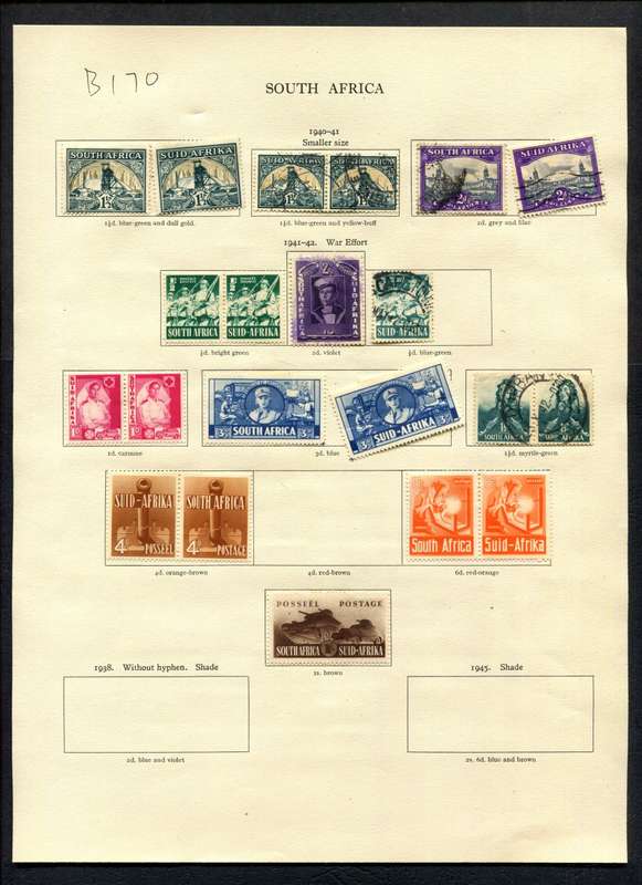 Union of SA - 21 Stamps Mounted (Hinged) on Old Album Page