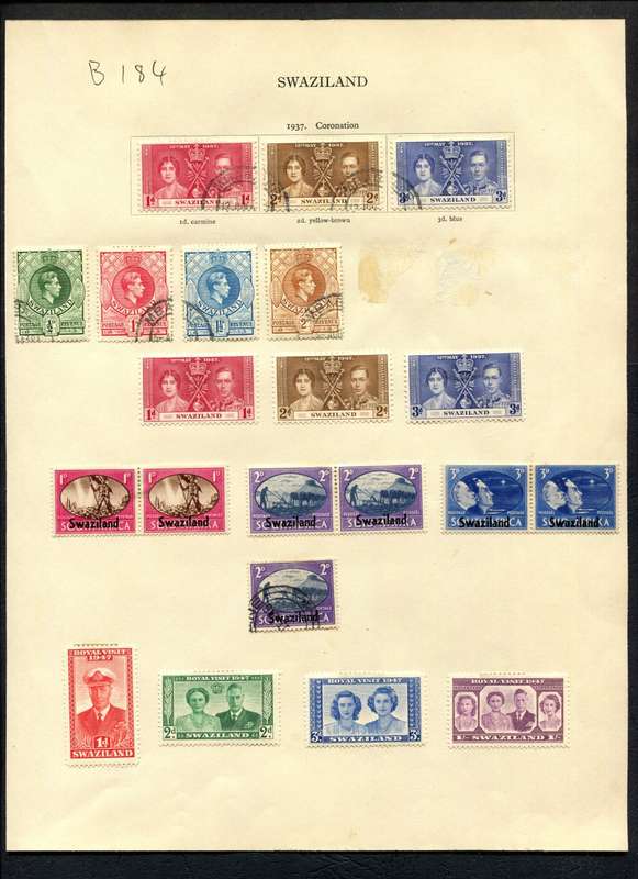 Swaziland - 21 Stamps Mounted (Hinged) on Old Album Page