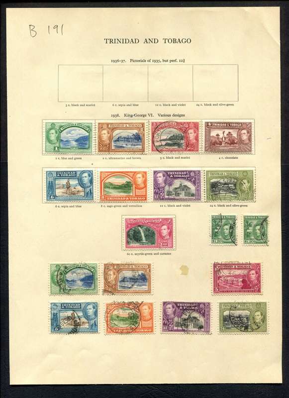 Trinidad and Tobago - 18 Stamps Mounted (Hinged) on Old Album Page