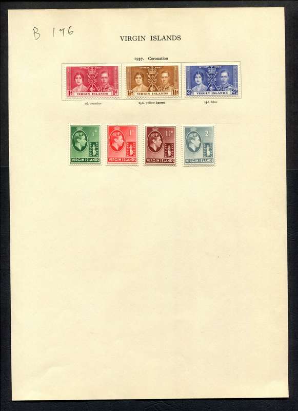 Virgin Islands - 7 Stamps Mounted (Hinged) on Old Album Page