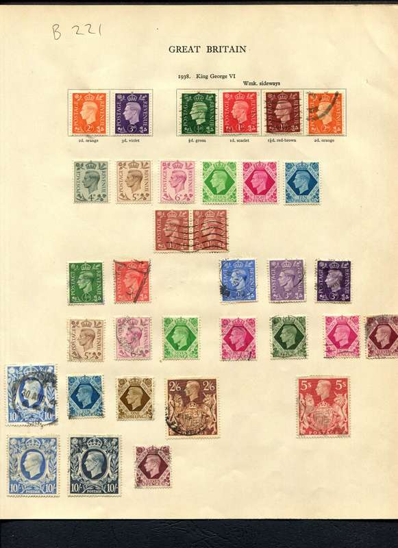 Great Britain - 34 Stamps Mounted (Hinged) on Old Album Page