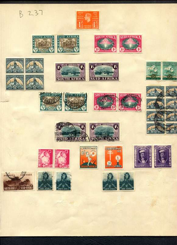 Union of SA - 82 Stamps Mounted (Hinged) on Both Sides of An Old Album Page