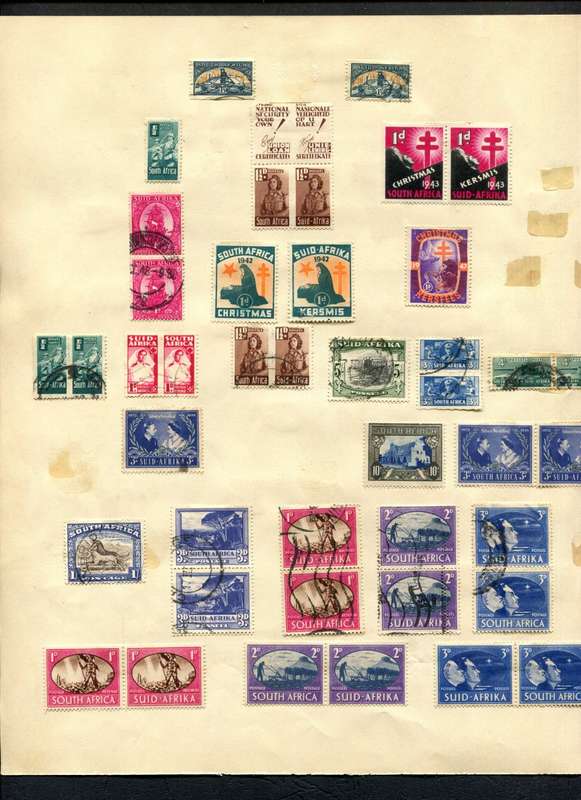 Union of SA - 82 Stamps Mounted (Hinged) on Both Sides of An Old Album Page