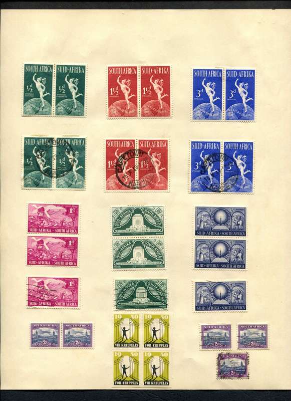Union of SA - 73 Stamps Mounted (Hinged) on Both Sides of An Old Album Page