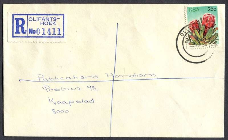 RSA - Cover Registered At Olifantshoek Post Office