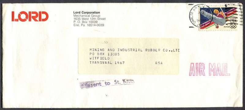 USA - Cover To Transvaal RSA - Mis-send to St. Kitts