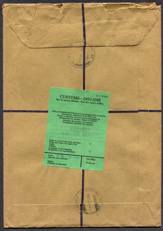 Zimbabwe - Registered Cover (25 x 18cm) With Customs Contents Label