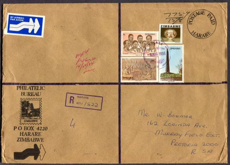 Zimbabwe - Registered Cover (25 x 18cm) With Customs Contents and Customs Free Labels