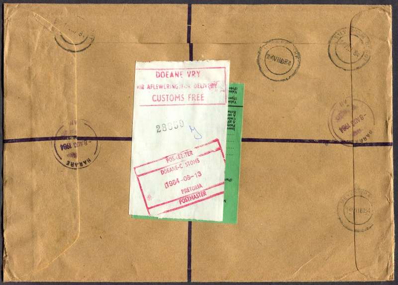Zimbabwe - Registered Cover (25 x 18cm) With Customs Contents and Customs Free Labels