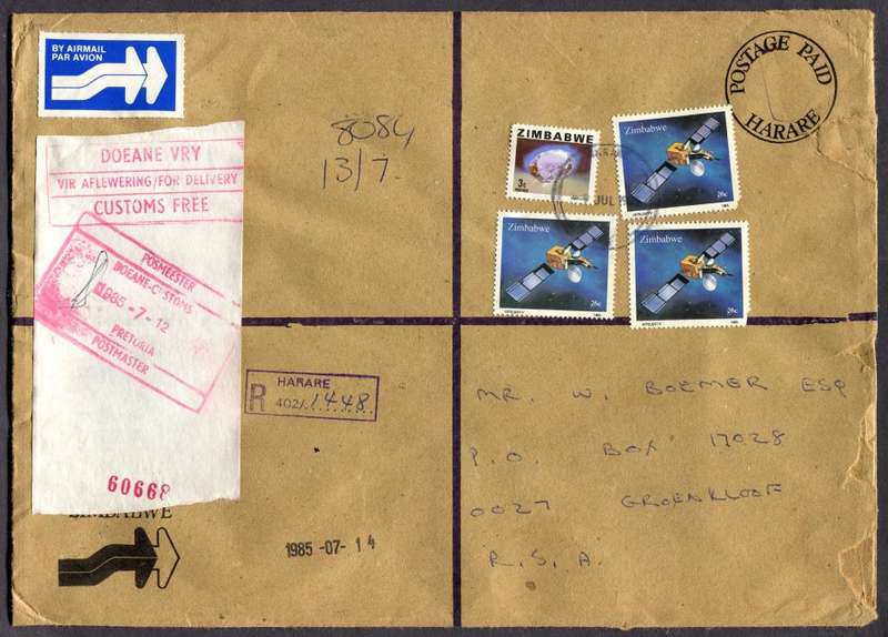 Zimbabwe - Registered Cover (25 x 18cm) With Customs Contents and Customs Free Labels