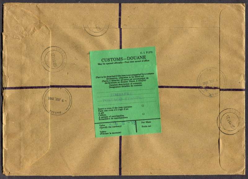 Zimbabwe - Registered Cover (25 x 18cm) With Customs Contents and Customs Free Labels