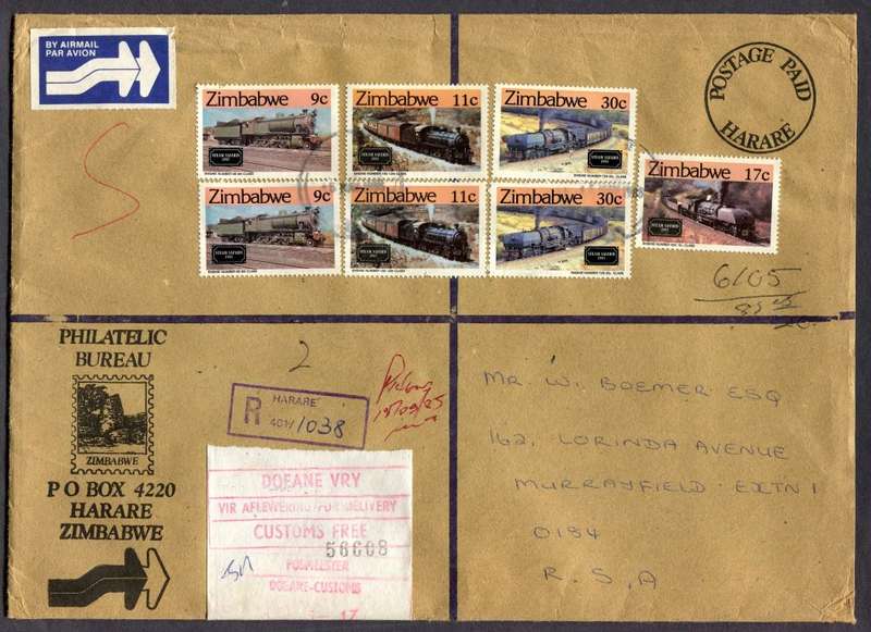 Zimbabwe - Registered Cover (25 x 18cm) With Customs Contents and Customs Free Labels
