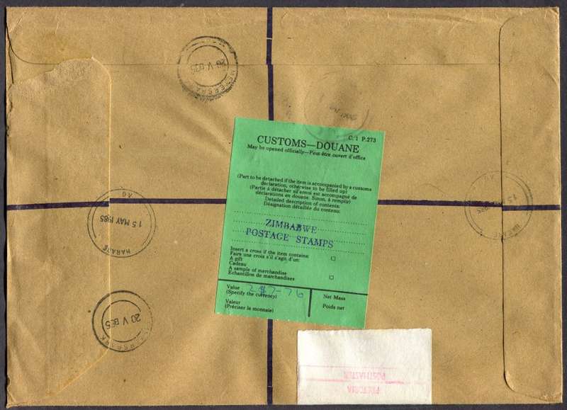Zimbabwe - Registered Cover (25 x 18cm) With Customs Contents and Customs Free Labels
