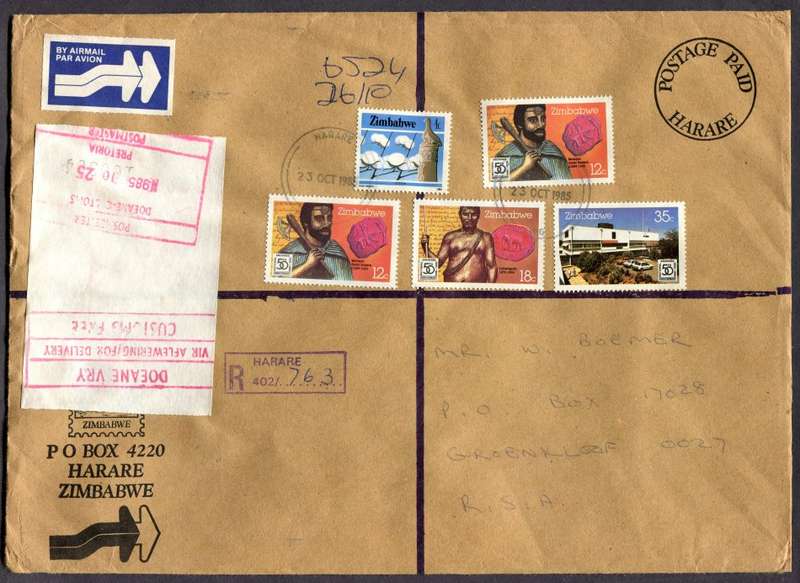 Zimbabwe - Registered Cover (25 x 18cm) With Customs Contents and Customs Free Labels