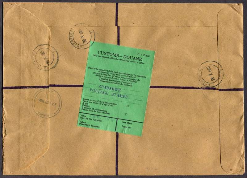 Zimbabwe - Registered Cover (25 x 18cm) With Customs Contents and Customs Free Labels