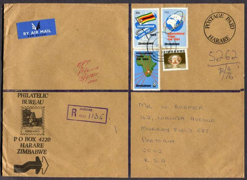 Zimbabwe - Registered Cover (25 x 18cm) With Customs Contents Label
