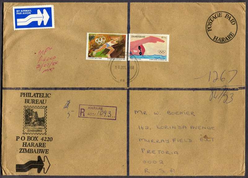 Zimbabwe - Registered Cover (25 x 18cm) With Customs Contents Label