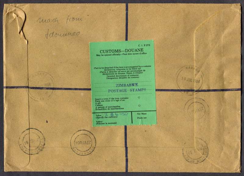 Zimbabwe - Registered Cover (25 x 18cm) With Customs Contents Label