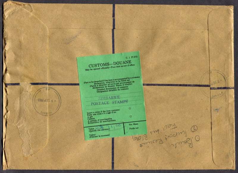Zimbabwe - Registered Cover (25 x 18cm) With Customs Contents Label