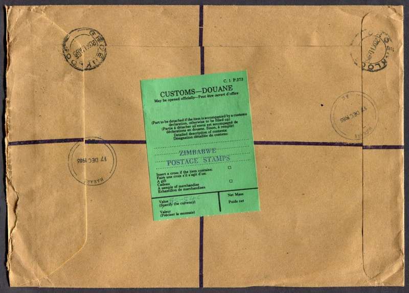 Zimbabwe - Registered Cover (25 x 18cm) With Customs Contents Label