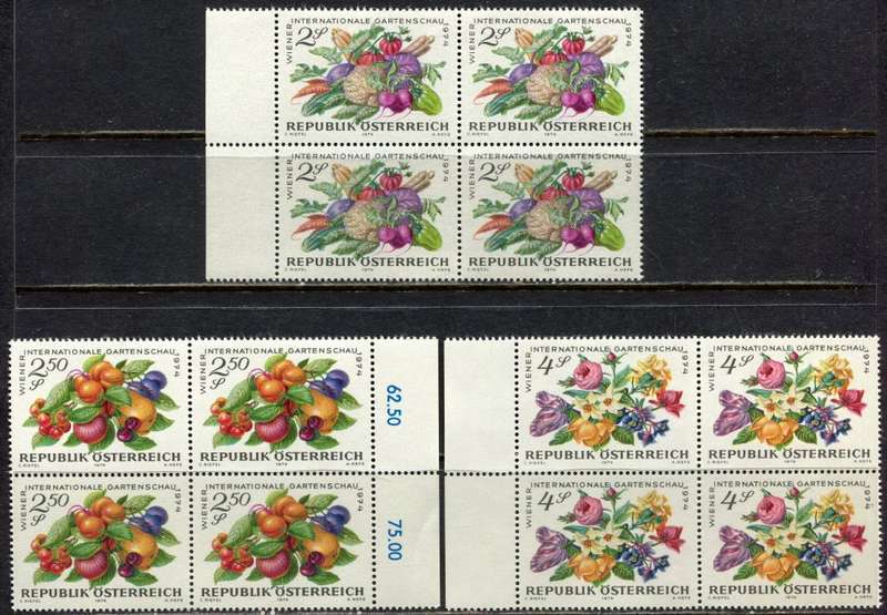 Austria - Set of 3 Blocks of 4 - 1974 - MNH