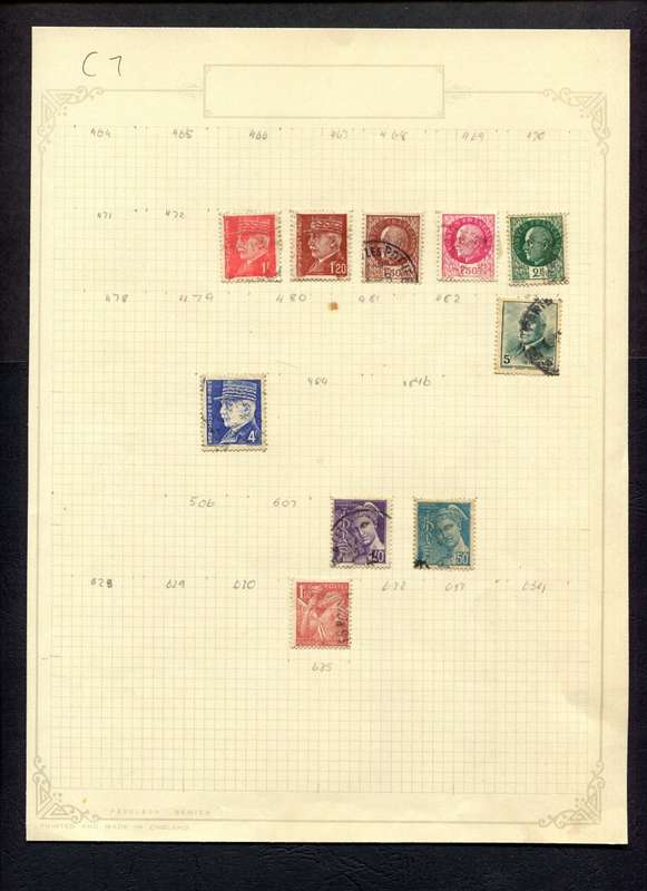 France - 10 Stamps Mounted on Old Album Page