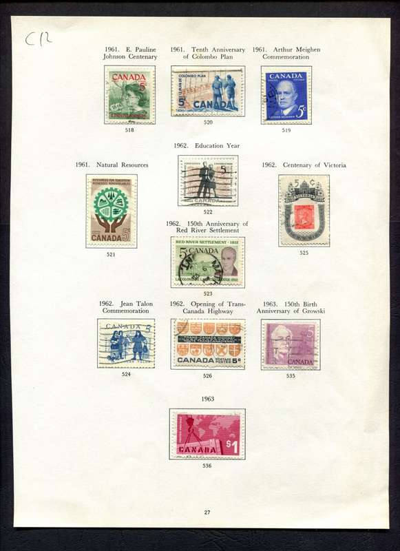 Canada - 11 Stamps Mounted on Old Album Page