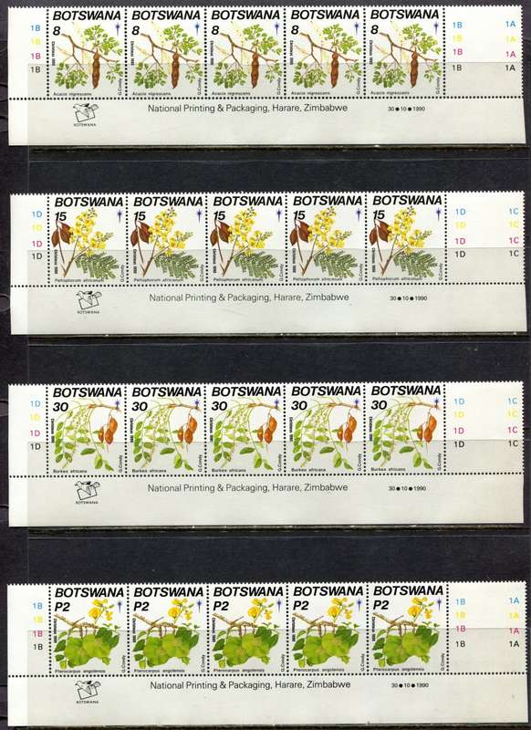 Botswana - Set of 4 Strips of 5 - 1990 - MNH