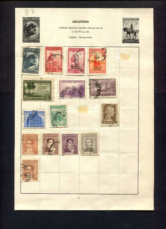 Argentina - 15 Stamps Mounted (Hinged) on Old Album Page