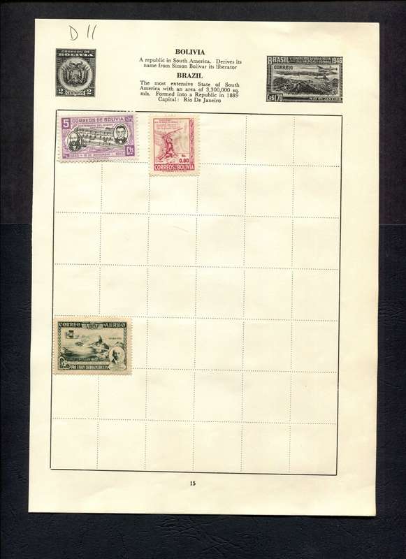 Bolivia/Brazil - 3 Stamps Mounted (Hinged) on Old Album Page