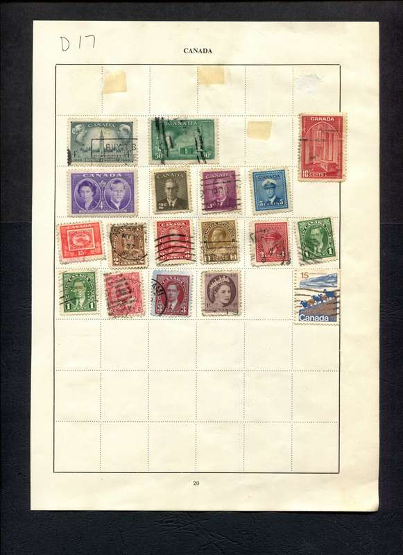 Canada - 18 Stamps Mounted (Hinged) on Old Album Page