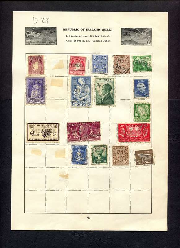 Ireland - 17 Stamps Mounted (Hinged) on Old Album Page
