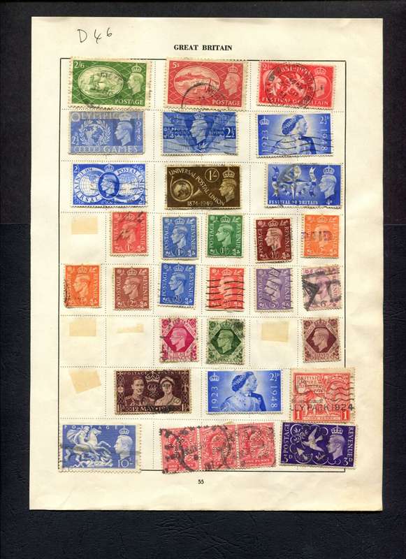 Great Britain - 31 Stamps Mounted (Hinged) on Old Album Page