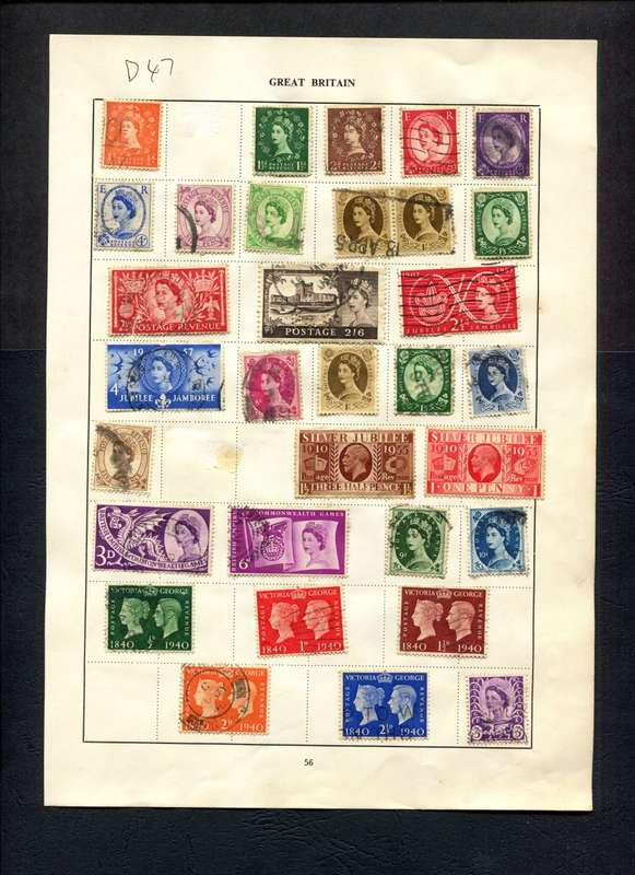 Great Britain - 32 Stamps Mounted (Hinged) on Old Album Page