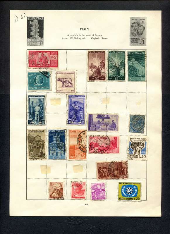 Italy - 20 Stamps Mounted (Hinged) on Old Album Page