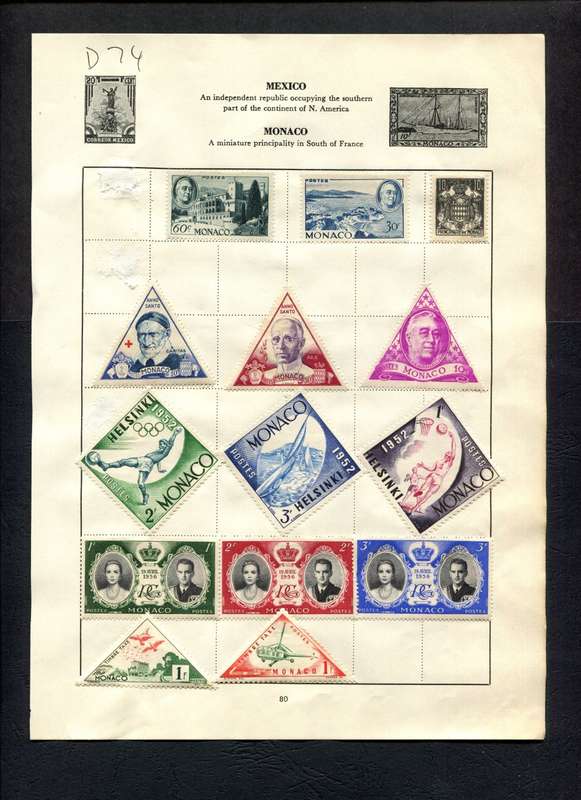 Monaco - 14 Stamps Mounted (Hinged) on Old Album Page