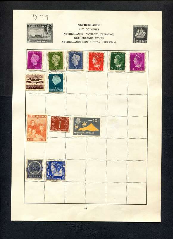 Netherlands and Colonies - 13 Stamps Mounted (Hinged) on Old Album Page