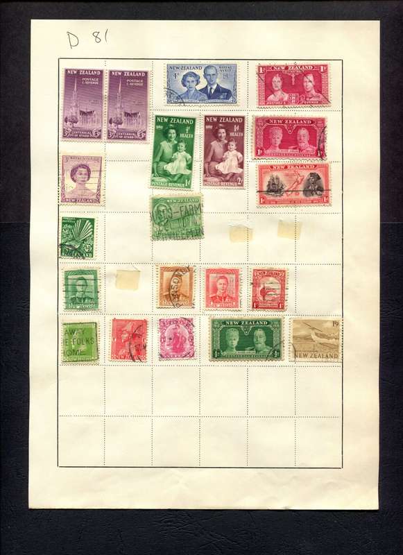 New Zealand - 20 Stamps Mounted (Hinged) on Old Album Page