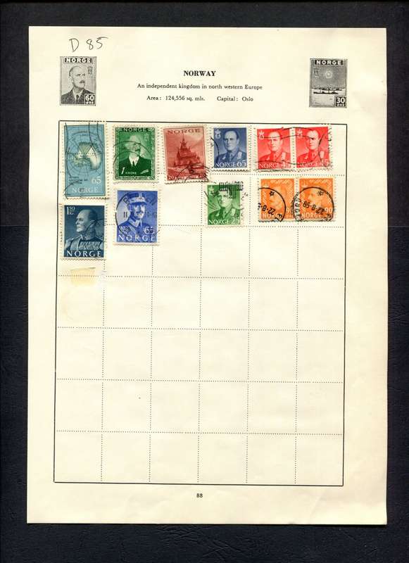 Norway - 11 Stamps Mounted (Hinged) on Old Album Page