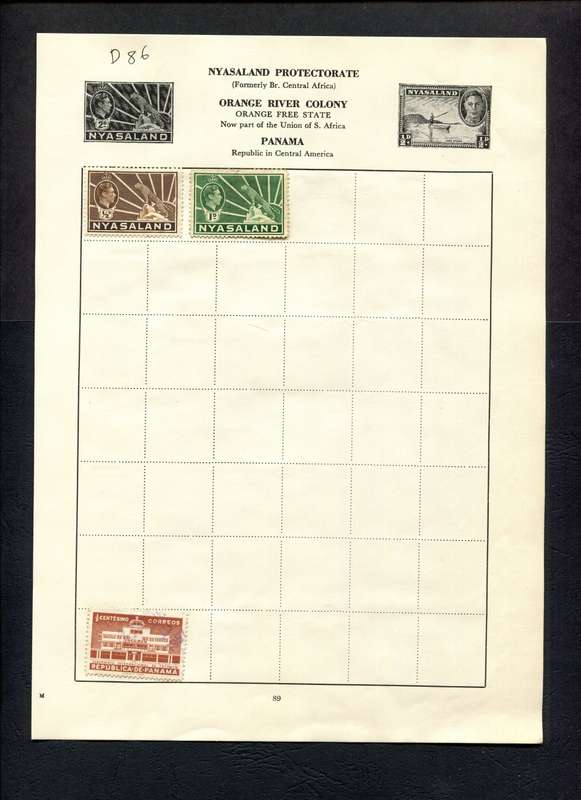 Nyasaland/Panama - 3 Stamps Mounted (Hinged) on Old Album Page