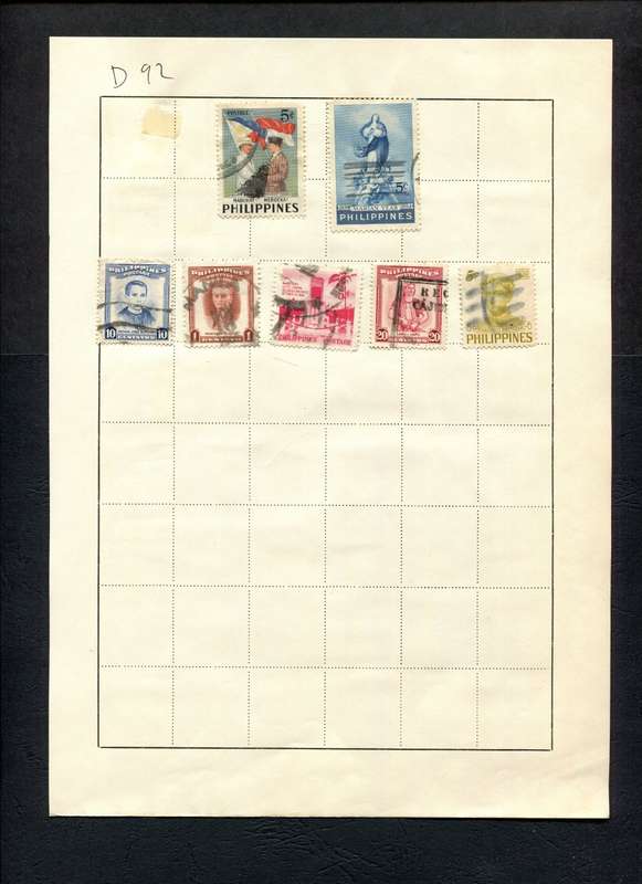 Philippines - 7 Stamps Mounted (Hinged) on Old Album Page