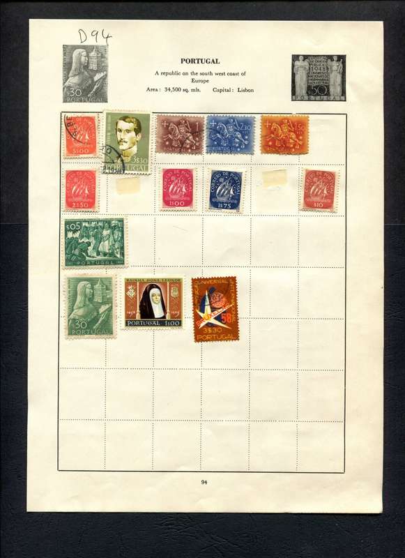 Portugal - 13 Stamps Mounted (Hinged) on Old Album Page